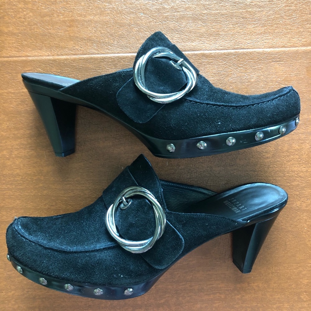 Stuart Weitzman Size 8 Black Suede Mules